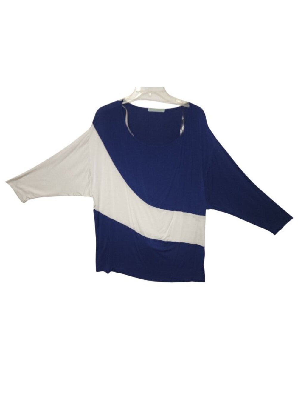Pleione Womens XL Blue White Colorblock Delman Sleeve Top Stretch Blouse USA